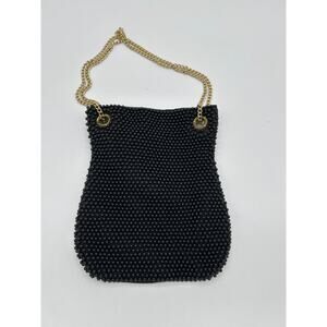 Walborg Hand Beaded In Hong Kong Vintage Black Purse Bag Chain Straps